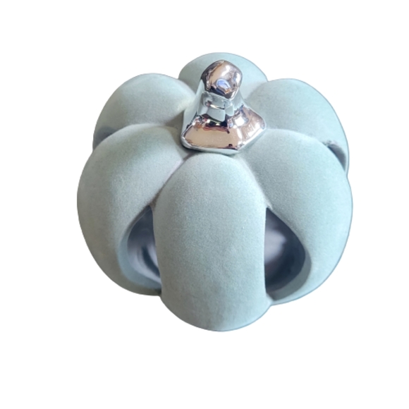 Harvest Lighted Velvet Pumpkin  Light Blue with Silver Shiny Stem  NEW - Picture 2 of 9